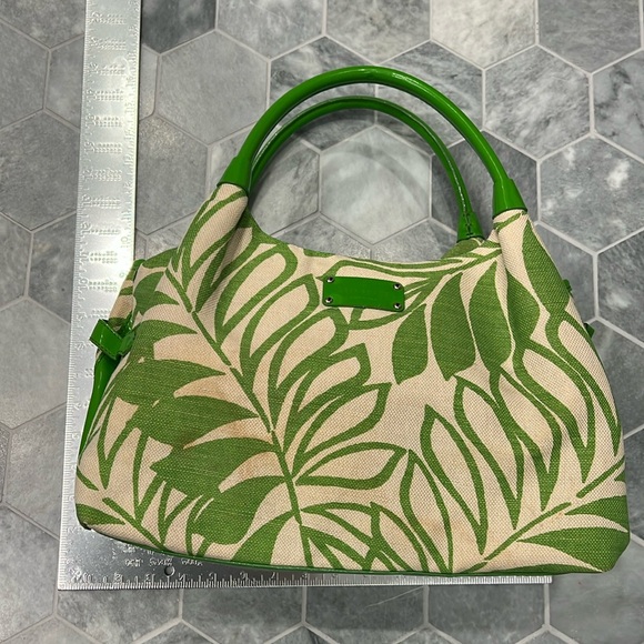 KATE SPADE  Leaf Green & Cream Tropical Canvas Patent Leather  Shoulder Bag EUC - Picture 12 of 17